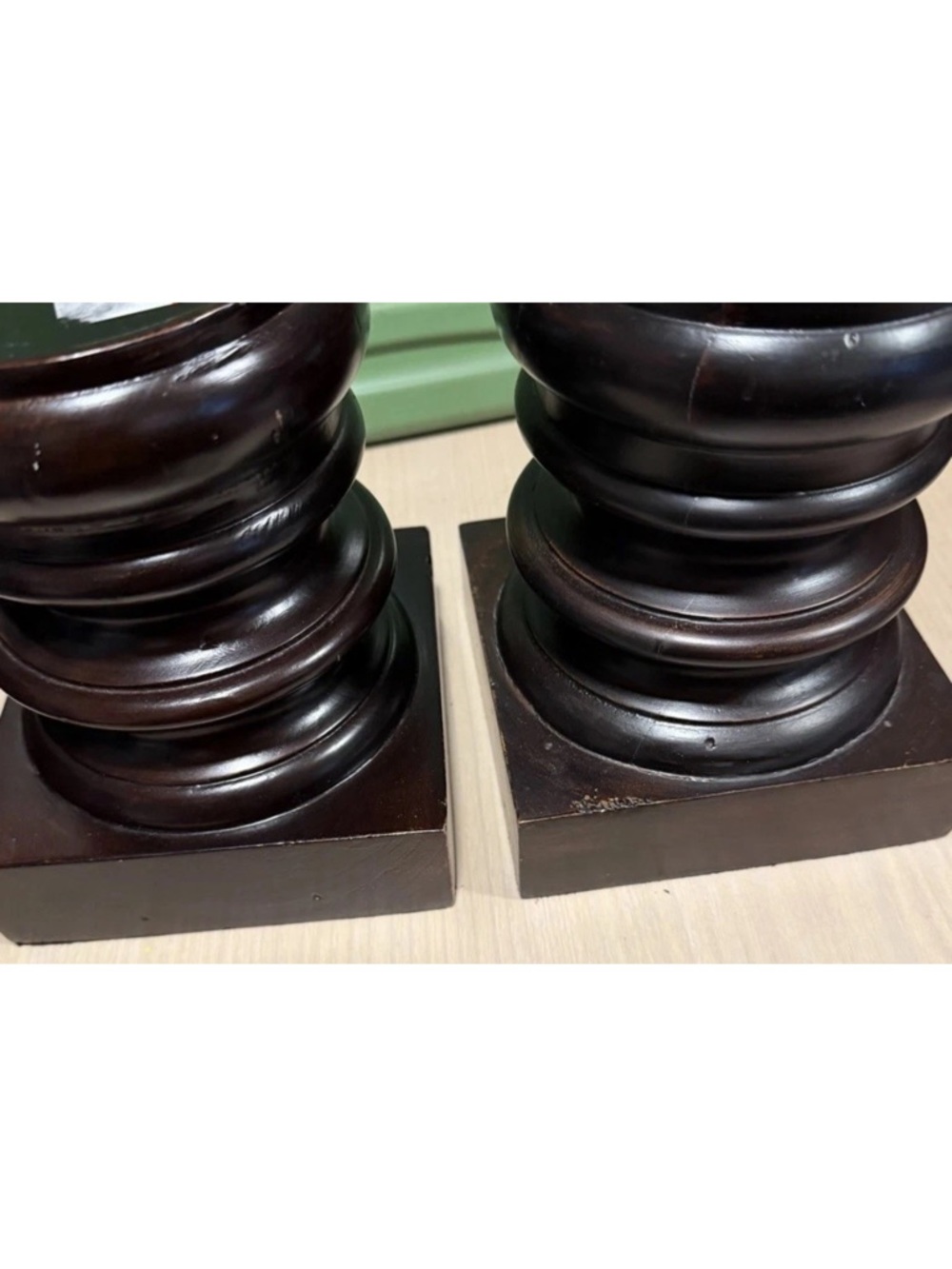 2 Pottery Barn Turned Solid Wood RYLAND Small Pillar Candle Holder 7.5”Mahogany